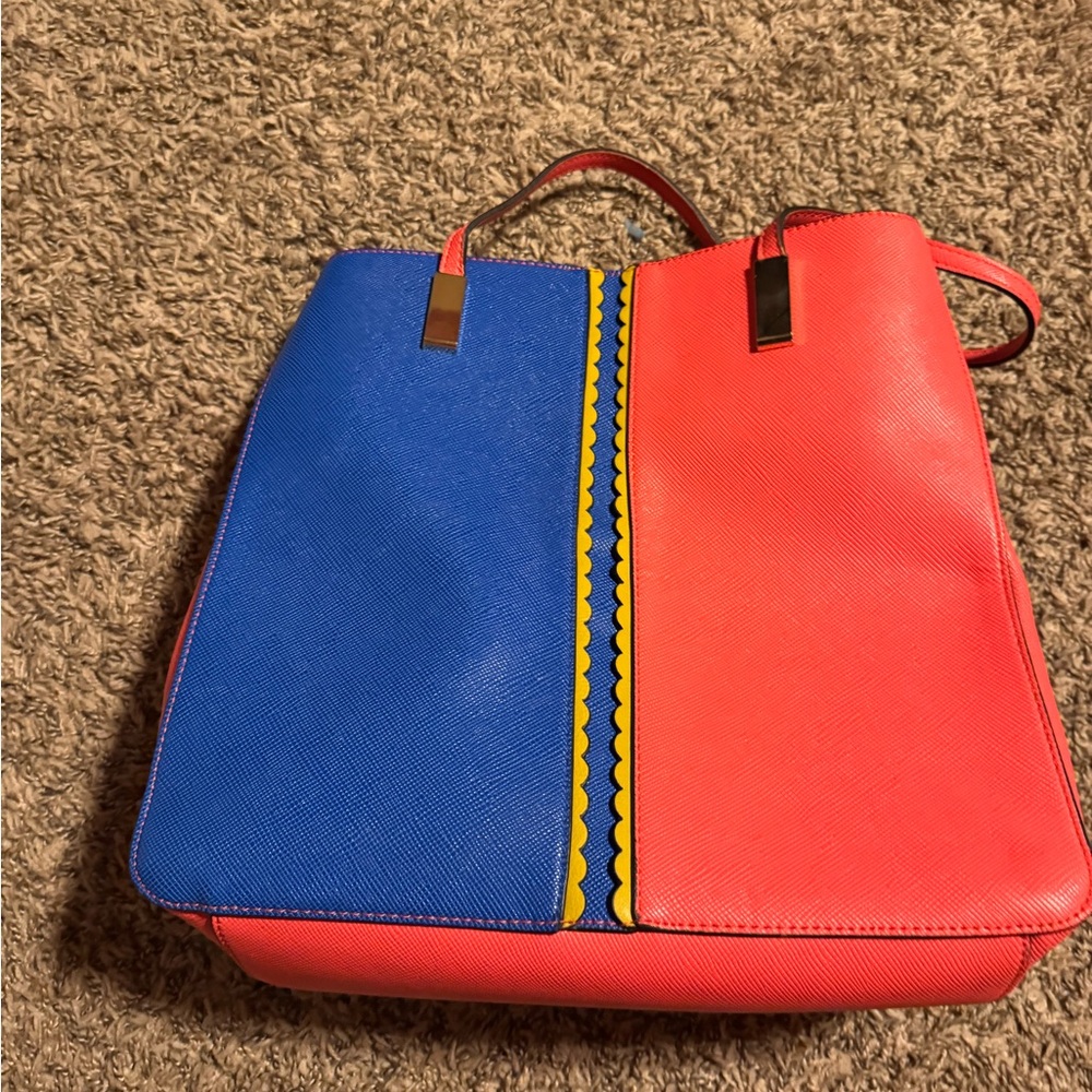 Kate Landry Coral & Blue Scalloped Bag & Wallet Set